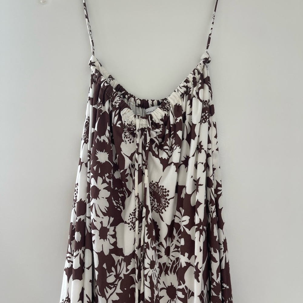 Floral Brown and White Spaghetti Strap Dress